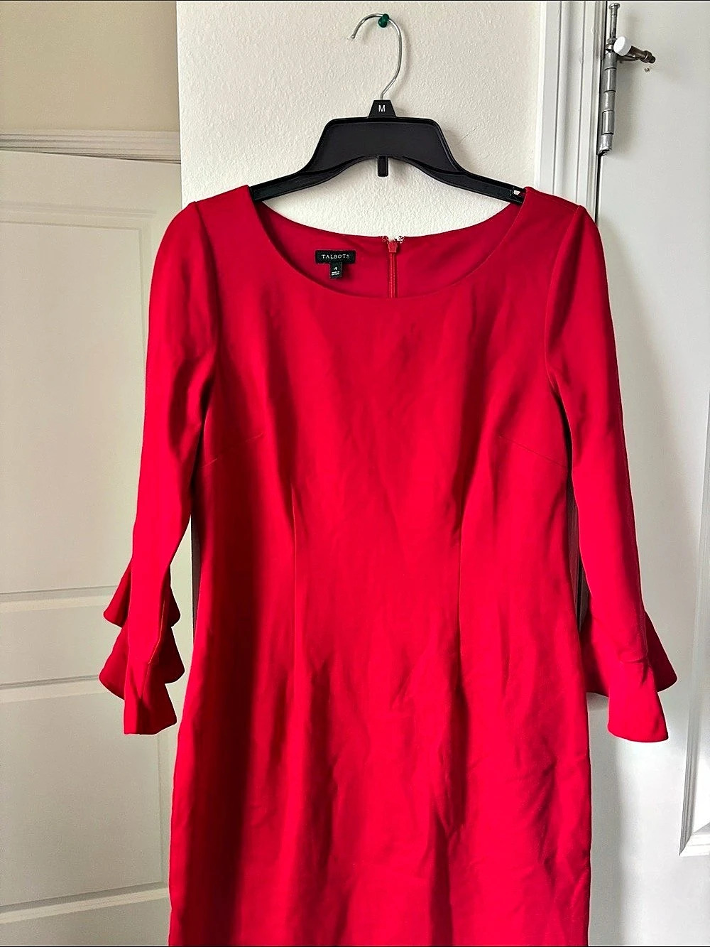 Talbots Red Ruffle Sleeve Midi Dress - Picture 2 of 6
